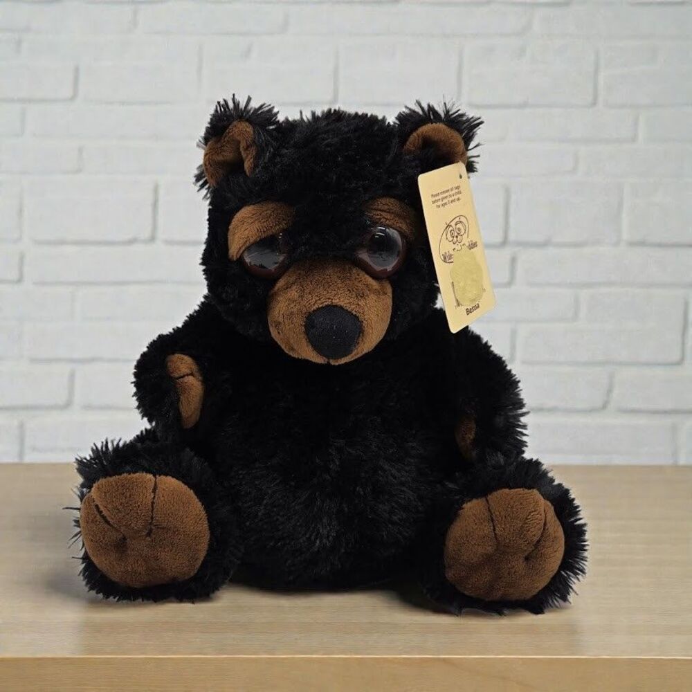 Rare Big Belly 10" Black Bear Cub Wide-Eyed Buddies Fancy Zoo Bestie Stuffed Toy